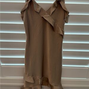 Aritzia Satin Ruffle Dress in Taupe